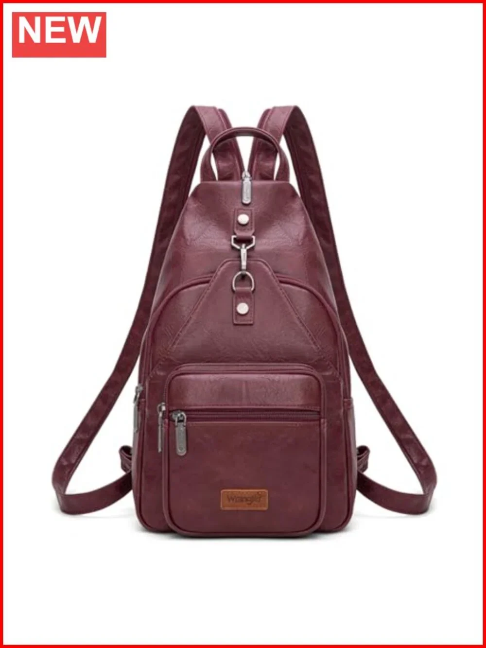 Faux Leather Convertible Sling Backpack Purse - Adjustable Crossbody Bag